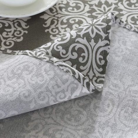 Tischdecke runde gestreifte Tischdecke mit Blumenmuster waschbar geeignet für Restaurantdekoration Feiertage Familie Picknick 1 Stück graue 150 150 cm (1/4)