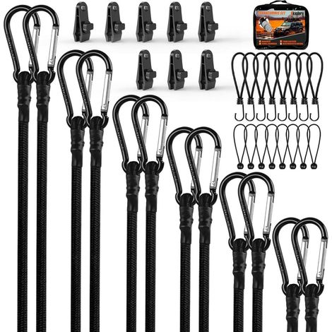 36tlg. Spanngummi Set mit Haken & Karabiner, elastische Gummiseile für Transport & Haushalt (1/5)