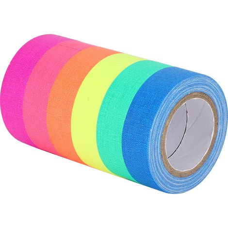 Lot de 6 rubans adhésifs fluorescents en coton mat, lumineux, haute viscosité, pour la signalisation nocturne et la décoration de sécurité. (1/5)