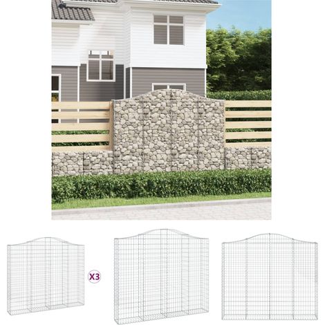 The Living Store - Gabionen mit Hochbogen 3 Stk. 200x30x160/180cm Verzinktes Eisen (1/5)