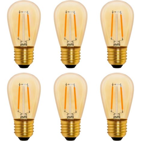 S14 Ampoule LED à Filament Vintage E27, 1W Amber Edison Remplacement 10W Incandescence, Non Dimmable, Blanc Chaud 2200K, AC 220V, Lot de 6