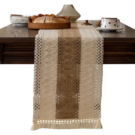 Blanc Chemin de Table Toile de Jute 30 x 240 Vintage Lavable Macramé Chemin de Table Aspect Lin Naturel Nappe Decoration Mariage Champetre pour Mariage Fête Festival Anniversaire Bapteme (1/5)