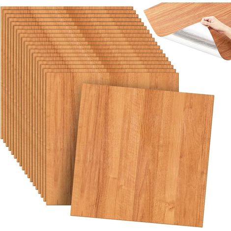 Lot de 20 panneaux muraux 3D en grain de bois - Autocollant - Papier peint 3D - En PVC imperméable - 30 x 30 cm - Pour cuisine, salle de bain et douche - Couleur bois (1/5)