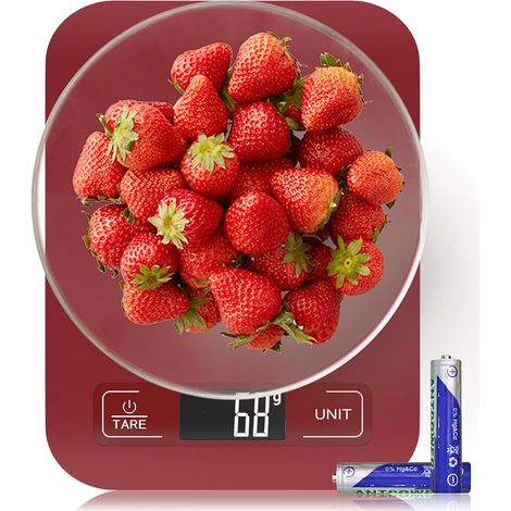 Balance Alimentaire, Balance de Cuisine Numérique Capacité de 22 lb/10 kg, 6 Unités avec Fonction Tare Balance Alimentaire pour la Cuisine, la Pâtisserie et la Préparation des Repas Rouge (1/5)