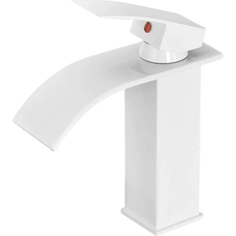 Robinet Lavabo - Effet Cascade - Mitigeur Chaude Froide - Laiton Haute Pureté - Blanc - Pour Salle De Bain Et Cuisine - 1 Pièce (1/5)