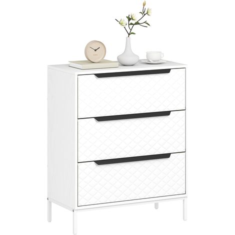 HOMCOM Chest of Drawers, 3 Fabric Drawer Dresser, Aluminium Handles, White