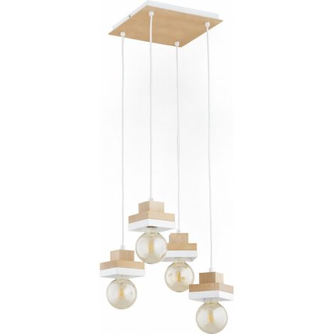 Suspension scandinave blanche bois clair 4xE27 MIKO Alfa (1/2)