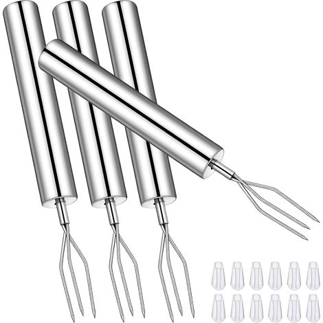 Lot de 4 fourchettes à pommes de terre en granulés avec capuchons de sécurité, 14 cm, en acier inoxydable, fourchettes à pommes de terre, fourchettes à maïs, réutilisables et portables (1/5)