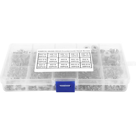 320pcs M2-M6 Hex Socket Flat Head Stainless Steel SS304 Screw Bolt Assortment Set (1/5)