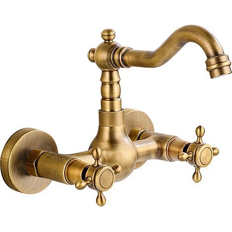 Wall-mounted hot and cold water system for kitchens and bathrooms (gold tap, 1 piece excluding water supply pipe). (1/5)