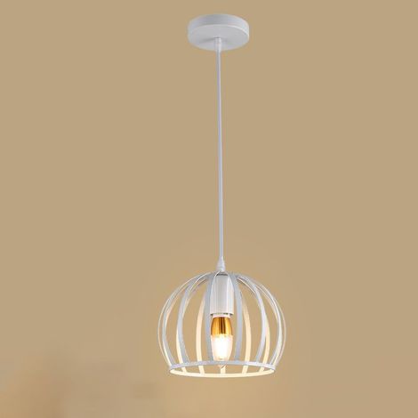 Lustre Suspension E27 Cage en Fer 19cm Blanc Luminaire Eclairage pour Décor Restaurant Salle Chambre (1/5)