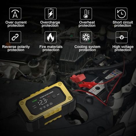 Chargeur de Batterie Intelligent pour Voiture et Moto 12V 6A, Mainteneur de Batterie Automatique pour Voiture Moto Camion (1/4)