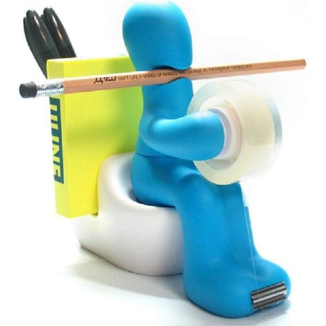 Distributeur de ruban adhésif et porte-stylo en forme de toilettes avec clip de rangement (1/5)