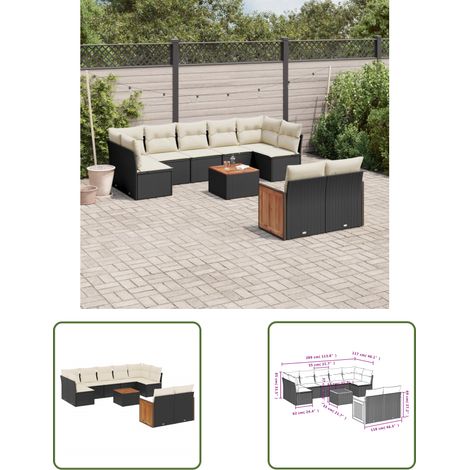 The Living Store Salon de jardin 10 pcs avec coussins noir résine tressée - Ensemble Salon De Jardin - Meuble Extérieur - Jardin Design - Mobilier De Jardin - Chaise Longue (1/3)