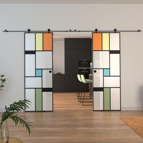 Kit connecteur aluminium pour double porte coulissante – Rail noir apparent – Compatible portes MONDO et MINIMO 73/83/93 cm – Aurys (1/5)