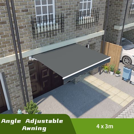 Greenbay 4 x 3m Garden Patio Outdoor Retractable Manual Awning Canopy Sun Shade Shelter Angle Adjustable Grey