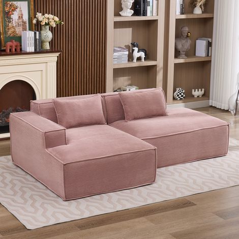 Canapé de compression sans cadre, Canapé textile économique 235 cm - 2 places, 2 coussins + housse à plumes, polyester, design simple - Rose bébé (1/5)