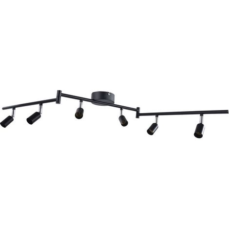LED-Deckenleuchte mit 6 verstellbaren Strahlern, Tageslichtweiß, 6 x GU10-Leuchtmittel, Wandleuchte, flexibler, drehbarer Leuchtenkopf für Küche und Studio, 85–265 V, Schwarz