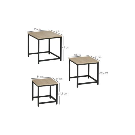 Lot de 3 tables basses tables d'appoint tables gigognes avec structure en acier aspect bois naturel pour salon & coin canapé (1/5)