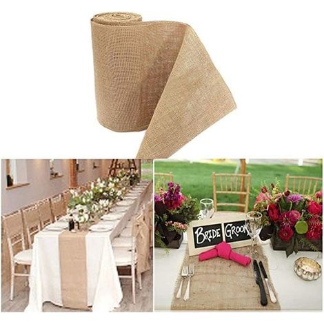 Chemin de Table en Toile de Jute, Jute Rustique Décoration de La Maison et Emballage Cadeau, 1 Rouleau Ruban en Jute - 30cm5 m (1/4)