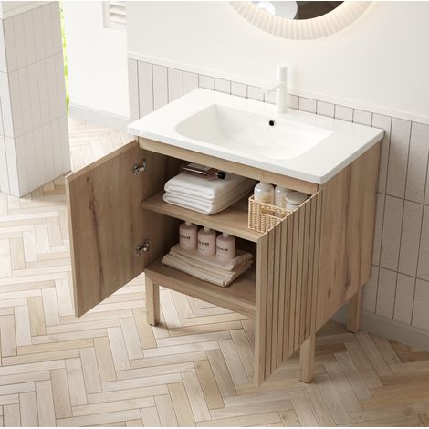 Meuble sous-vasque indépendant 80,5 cm avec lavabo en céramique blanche NIKO (1/4)