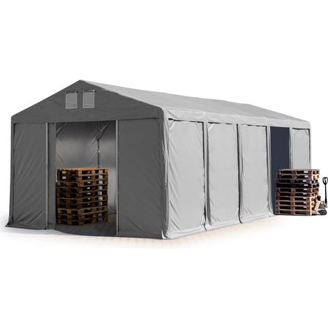 Lagerzelt 5x10 m Zelthalle Industriezelt mit 3m Seitenhöhe PVC Plane 850 N grau 100% wasserdicht Ganzjahreszelt mit Schiebetor