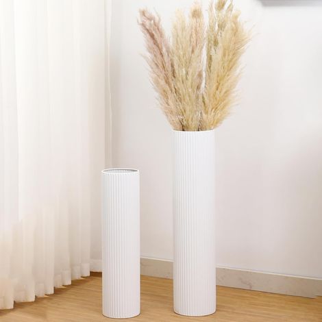 Grands vases de Sol, Lot de 2, Grand Vase à Fleurs pour Herbe de la Pampa, Vase en métal Blanc pour Salon, entrée, Bureau, Salle à Manger, Chambre, cheminée, Coin Maison (1/5)