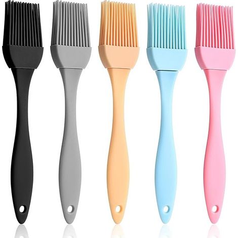 Pinceau à pâtisserie en silicone, lot de 5, résistant à la chaleur, 18 cm (7 pouces), antiadhésif, pour dorure à l'œuf, pâtisserie, grillades, etc. Sans BPA, compatible lave-vaisselle. (1/5)