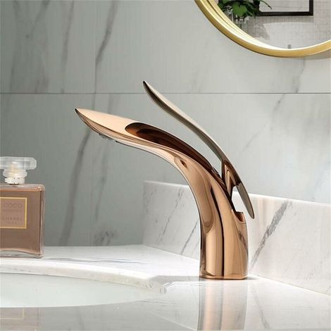 Mitigeur de lavabo Robinet entièrement en cuivre or rose simple et moderne - RWMitigeur de lavabo (1/5)