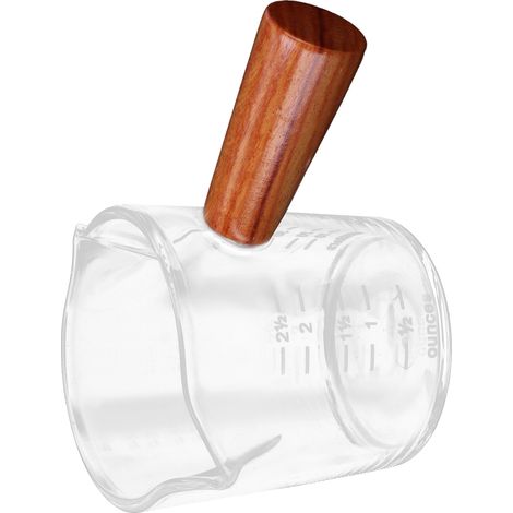Milchbecher mit Doppelausguss, Holzgriff, Messbecher aus Glas für Kaffee und andere Getränke, dicker Boden (1/5)