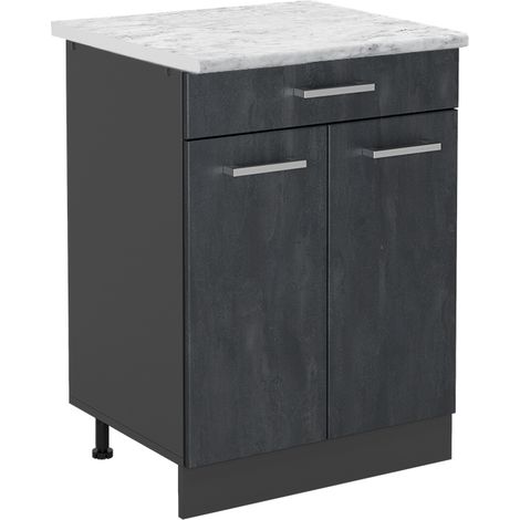 Mobiletto base per cucina R-Line, Calcestruzzo nero, 80 cm PL Marmo, Vicco