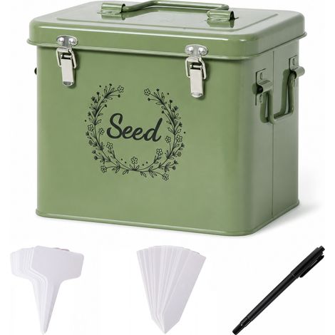 TOQUE Seed Storage Box Organiser 3 Compartment Metal Seed Storage Green (1/5)