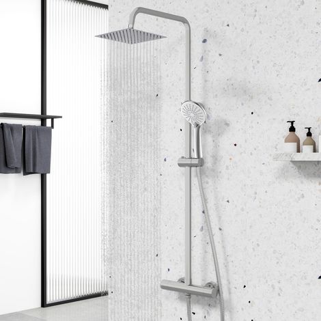 Biubiubath Bathroom Thermostatic Shower Mixer Twin Head Exposed Valve Bar Set (♀8 for a 2-year warranty included)