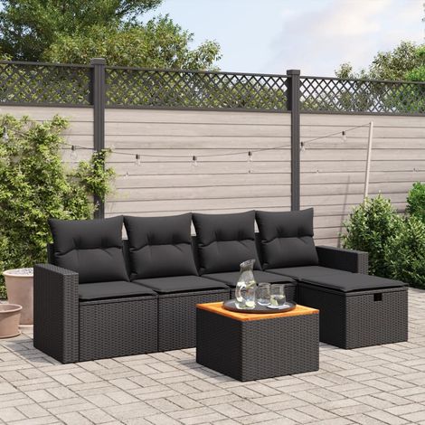 vidaXL Salon de jardin 6 pcs avec coussins noir résine tressée (1/4)
