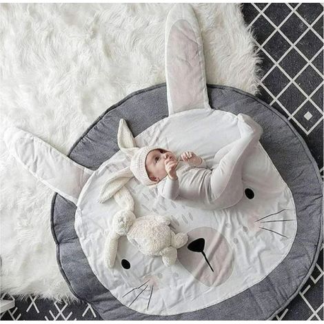 1 tapis de jeu rond, diamètre 90 cm, en coton 100 %, motif animalier, pour bébé et tout-petits (1/2)