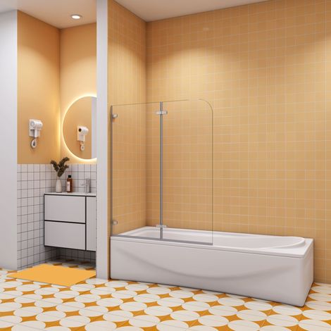Pare-baignoire 110x140cm pivotant et repliable à 180°, écran paroi de baignoire Hauteur 140cm en verre de sécurité (1/5)