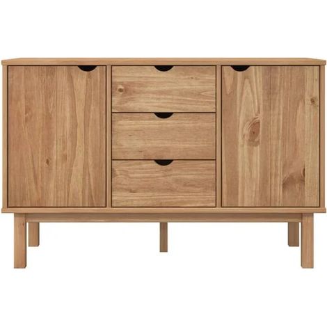 Buffet de Salle à Manger en Bois Massif Pin, Meuble Rangement 113.5x43x73 cm, Enfilade Cuisine avec Portes et Tiroirs, Style Scandinave OTTA (1/5)