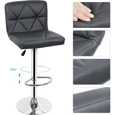 2x Sedia da bar con schienale obliquo a reticolo,girevole a 360 ° ,grigio