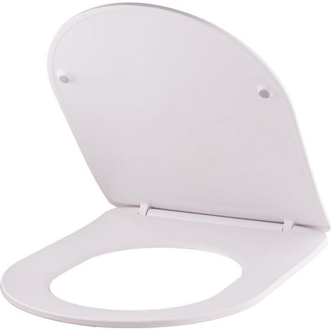 Sedile WC universale bianco con clip/facile da pulire - sedile WC extra piatto con chiusura ammortizzata, a forma di D (1/5)