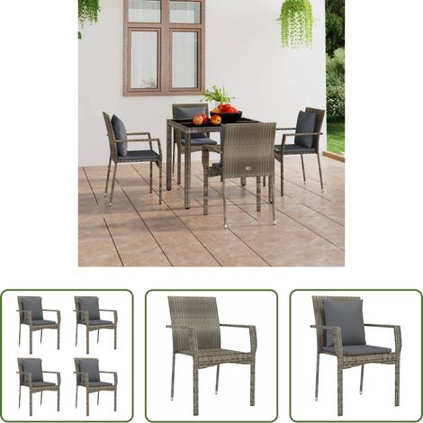 Chaise de terrasse -  Chaises de jardin avec coussins lot de 4 Résine tressée Gris (1/5)