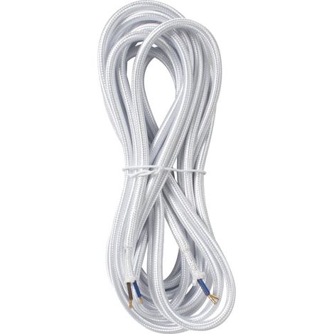 Câble électrique textile 2 X 0,75 mm en rouleau de 5 m. Blanc