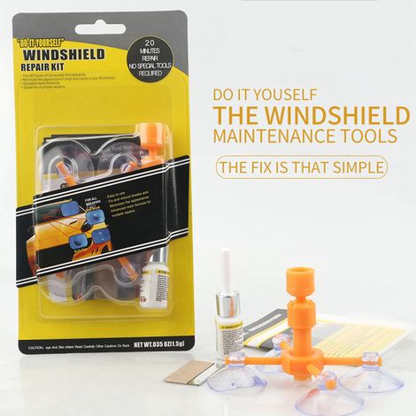 (Exclusivité Asie du Sud-Est) Kit de réparation de pare-brise et d'outils pour réparer les fissures (sachet OPP jaune) (vendu par lot de deux) (1/2)