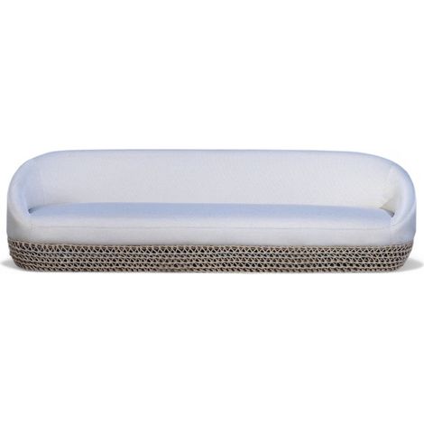 Divano moderno tre posti con struttura in alluminio e cuscini beige 91x220xH71 cm