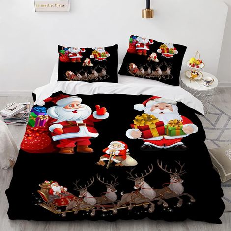 Pere Noel Père Noël Parure Lit 155X220 Polyester De Haute Qualité Livré avec 2 Taies d'oreiller 65X65Cm Housse De Couette Enfant Fille Anti-Rides sans Repassage 155 X 220 Cm - 155 x 220 cm (1/5)