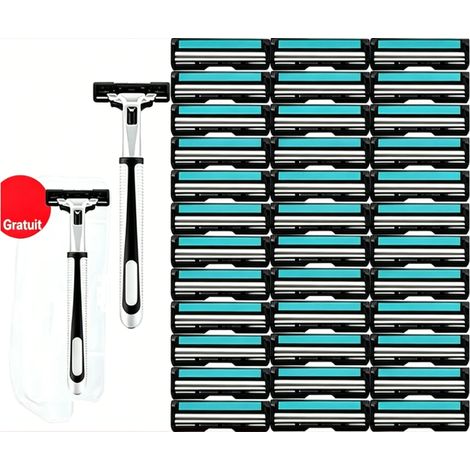 rasoir electriques hommes-Rasoir manuel pour hommes — Rasoir à double lame avec cartouches de rechange, manche et support — 1 manche de rasoir + 30 lames