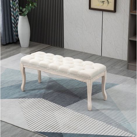 Banc rembourré vintage pour chambre et salon, revêtement tissu beige, pieds courbés en bois, assise confortable et stable, 110 x 40 x 48 cm - CHICFURN (1/5)