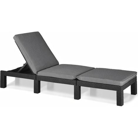 Keter – Transat bain de soleil Daytona – Résine imitation rotin tressé – Dossier réglable 4 positions – Confort ergonomique – Gris graphite (1/10)