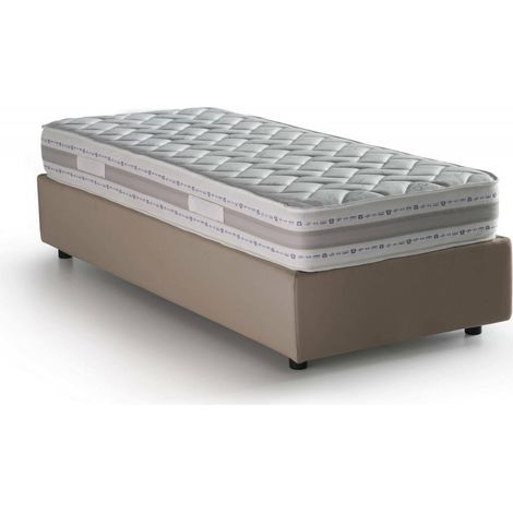 Talamo Italia Cama individual Diana, Cama contenedor con revestimiento de tela, 100% Made in Italy, Apertura lateral, con colchón 80x190 cm incluido, Tórtola, con embalaje reforzado