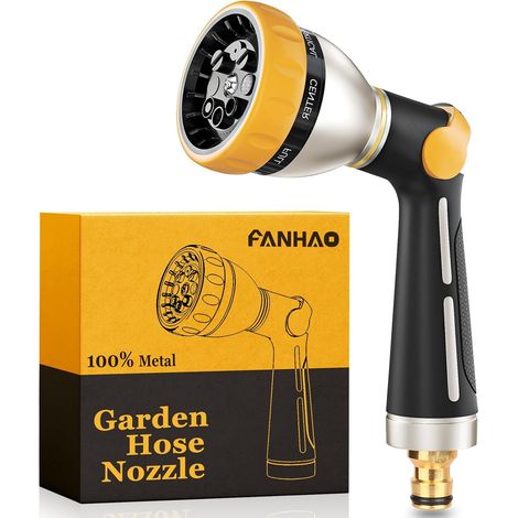 Watering Gun, Heavy Duty Metal Spray Nozzle with Thumb Control, High Pressure Water Nozzle with 8 Adjustable Spray Patterns for Watering Plants (1/5)