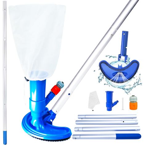 Aspirateur de piscine avec brosse et sac à feuilles – Poteau aluminium 150cm – Compatible avec tuyaux standards – Nettoyage facile (1/5)